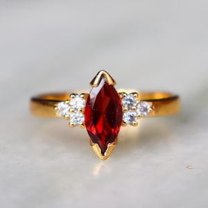 Natural Garnet Dainty Ring, Gold Ring, Garnet Ring, Solitaire Ring, Marquise Garnet Ring, Sterling Silver 925 Garnet Ring, Gift For Her
