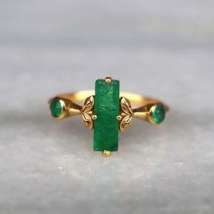 Ring Emerald Bar, 14k goudvermeil sterlingzilver, geboortesteen mei
