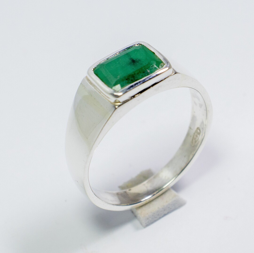 Natural Green Emerald Men Ring Ring 925 Sterling Silver Handmade