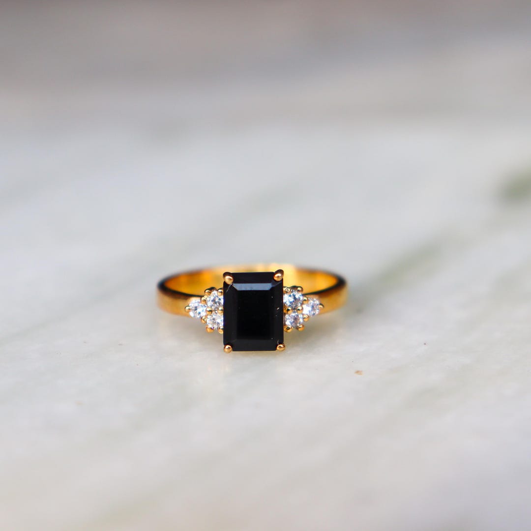 14k Gold Plated Black Onyx Emerald Cut Cross Ring For Men - Sizes 8-13