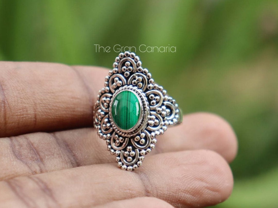 Natural Malachite Engagement Ring Malachite Stone Ring Etsy