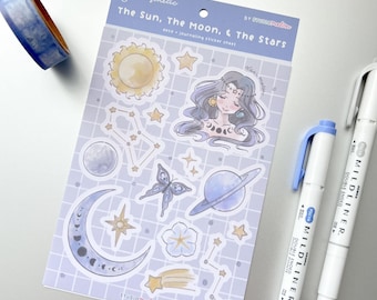 Sun Moon and Stars Celestial Deco Sticker Sheet For Journaling