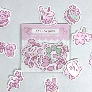 Sticker Pack | Kawaii Sticker for Journal & Decoration | Stationery | Cherry Blossom Theme | &quot;Sakura Pink&quot; Sticker Set of 25 By STUDIOMELON