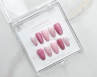 Handmade Sakura Pink Cat-Eye Press-On Nails | Short Ballerina Shape, Size X-Small