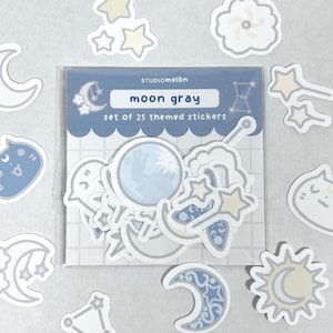 Stickerpakket | Kawaii-sticker voor dagboek en decoratie | Briefpapier | Sterrenbeeld Maan Ster | Set van 25 stickers "maangrijs" van STUDIOMELON