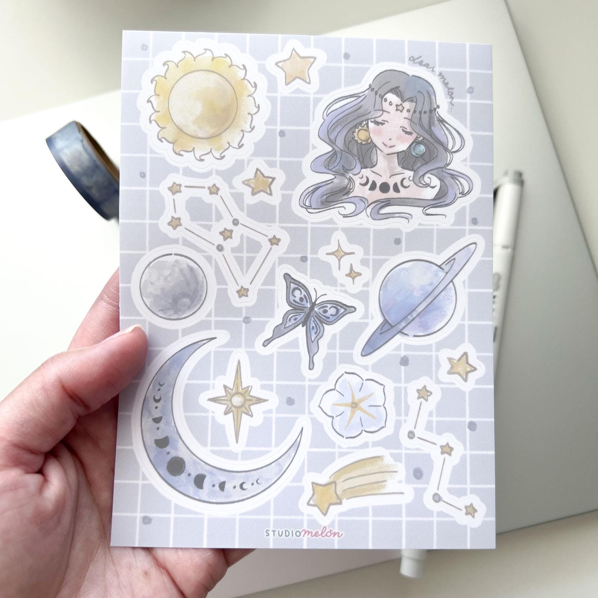 Sun Moon and Stars Celestial Deco Sticker Sheet for Journaling - Etsy