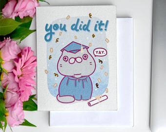 Funny Cat Graduation Card | Gold Vinyl 'You Did It!' Greeting