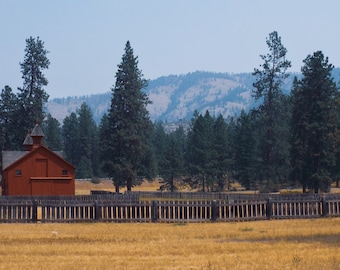 Red Barn Montana Fine Art Photography Print, Farmhouse Decor