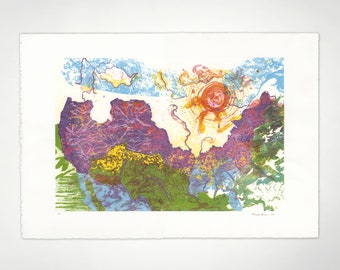 Sunrise lithograph print with US map