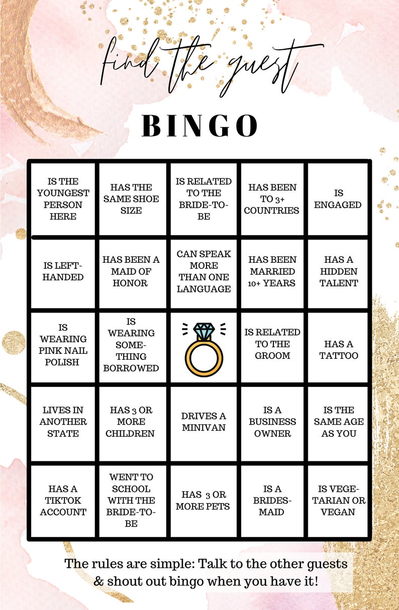BINGO - Bridal Shower Printable Bingo Game, Instant PDF Download, Find ...