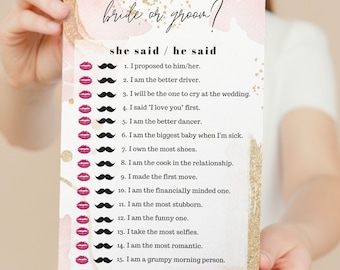 BRIDE OR GROOM - Bridal Shower Printable Game, Instant Pdf Download, Find the Guest