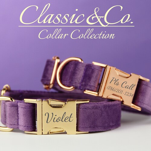 Blue Plaid Dog Collar Bow Tie With Gold Hardware Free Name Etsy