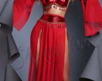 Disfraz de harén de fantasía rojo para mujer con diseño especial