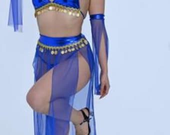 Disfraz de danza del vientre para mujer, con velo de tul, fantasía dorada y detalles dorados, 2504 Saks