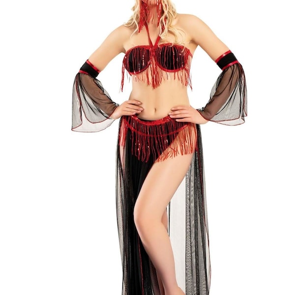 Black-Red Female Belly Dancer Costume,Harem Costume