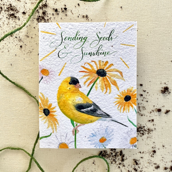 Sunshine Plantable Wildflower Seed Card || Goldfinch || 100% Recycled || Notes of Eden Seed Cards