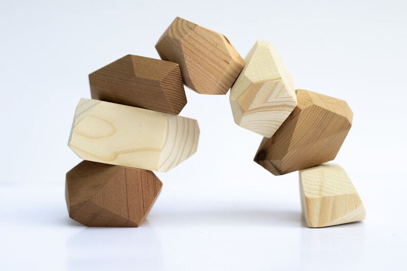 West Coast Natural Wood Rock Blocks Geometric Stacking Etsy