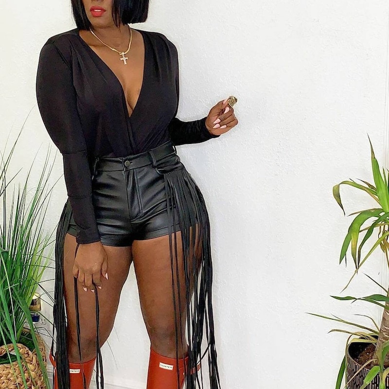 Black Horse Faux Leather Fringe Shorts