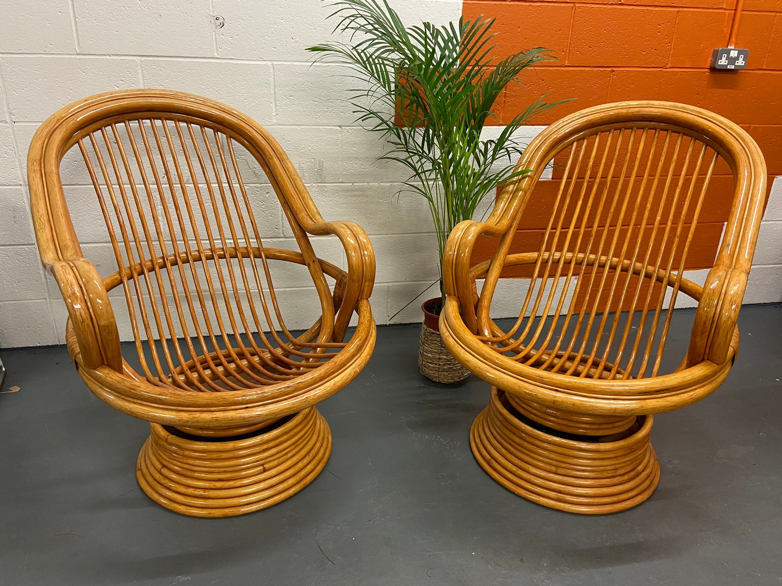 Bamboo Swivel Chairs Boho Bohemian Vintage Retro Mcm Mid Etsy