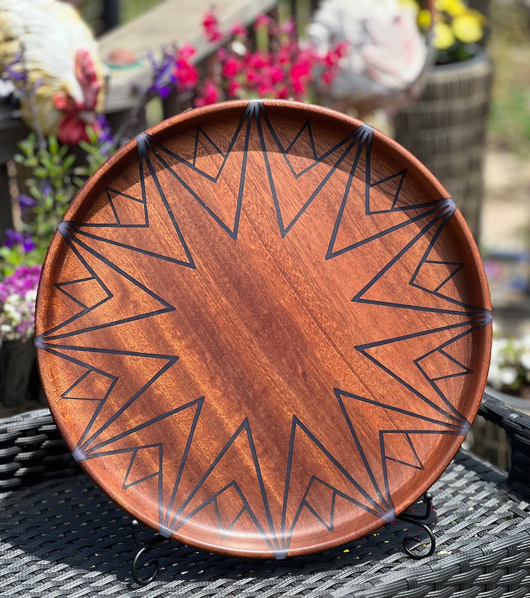 Large Round Wood Platter With Star Cut Out Filled With Epoxy Etsy