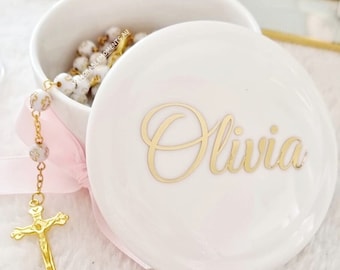 Personalised Ceramic Trinket Box | Christening Baby Keepsake, Rosary Holder
