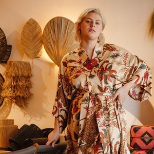 Ivory plus size dressing gown for woman, Silk blend kimono robe for curvy lady, Lounge Wear, Luxury gift for new mom after birth