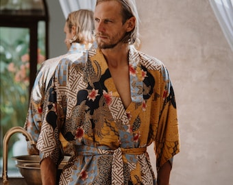 Heren pyjama kamerjas 100% zijden stijl Kimono Vintage Kleding Herenkleding Pyjamas & Badjassen Jurken 