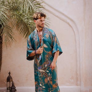 Mens Silk Blend Kimono Robe, Luxury Dressing Gown image 2