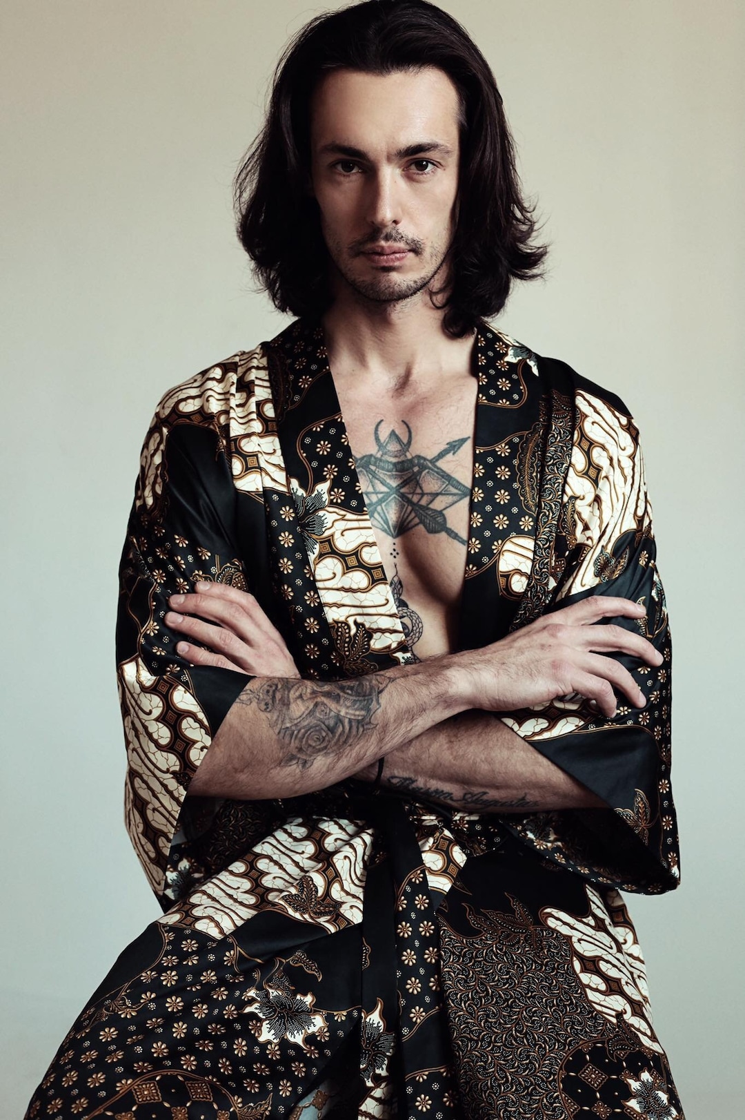 Black Men Robe, Silk Blend Kaftan, Kimono robe, Gift for men main image 1