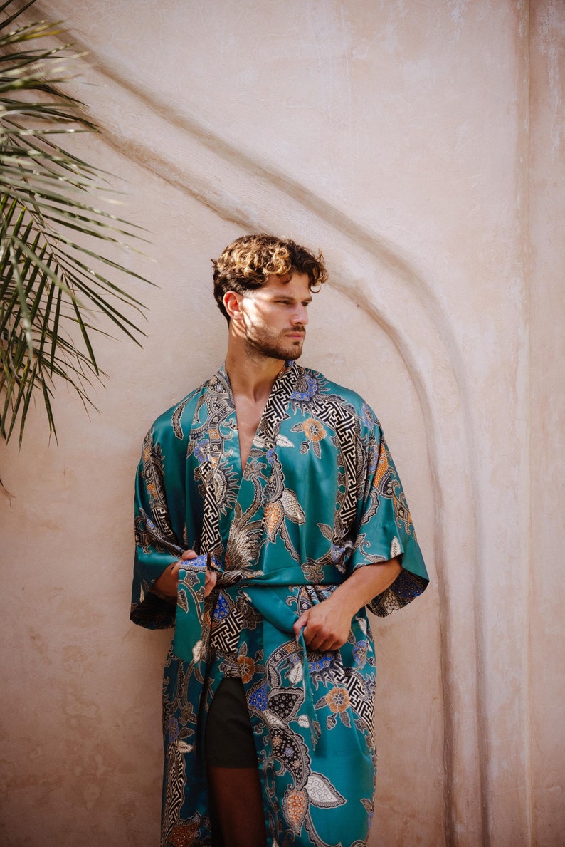 Mens Silk Blend Kimono Robe, Luxury Dressing Gown image 1