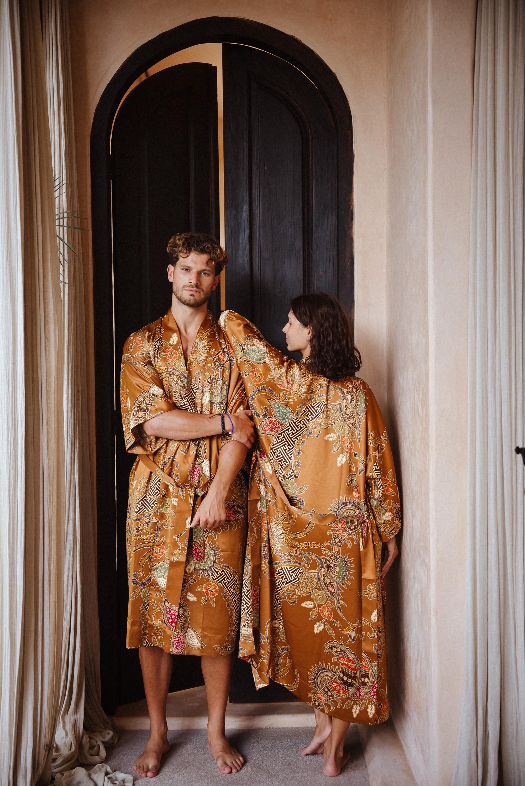 Gold Silk Blend Kimono Robe: Satin Dressing Gown for men - US tariffs paid Gold Silk Blend Kimono Robe: Satin Dressing Gown for men - US tariffs paid