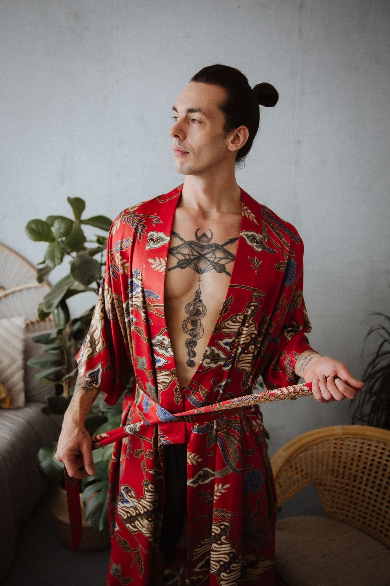 Red Silk Blend Mens Kimono Robe Dressing Gown for Man Etsy UK
