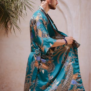 Mens Silk Blend Kimono Robe, Luxury Dressing Gown image 4