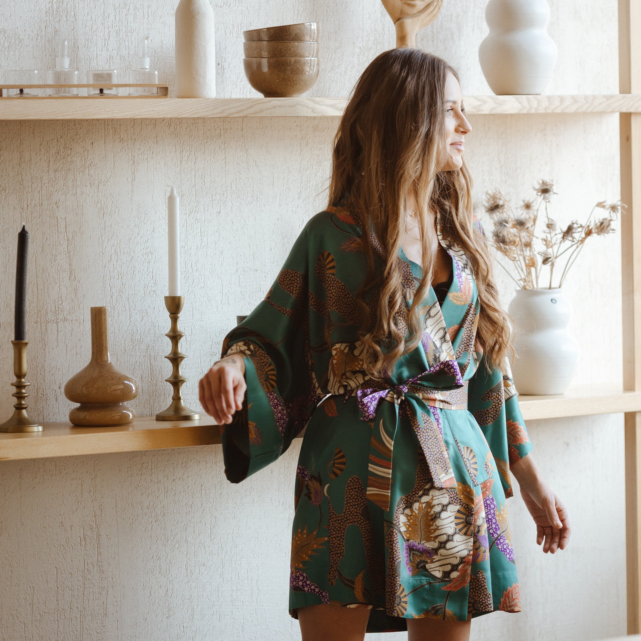 Silk Keina Short Kimono Robe | Short kimono robe, Silk loungewear,  Bridesmaid kimono