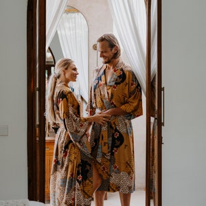 Abito kimono da uomo in seta, vestaglia Boheme per uomo, accappatoio di raso lungo di lusso, regalo di compleanno per marito, fidanzato, regalo per i giorni del padre immagine 5