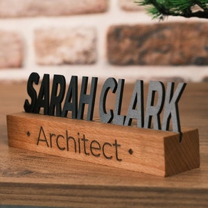 Personalized Wooden Name Plate, Office Desk Sign, CoWorker Gift, Desk Accessories, Custom Wooden Desk Name Plate, New Job Gift, Phd Gift