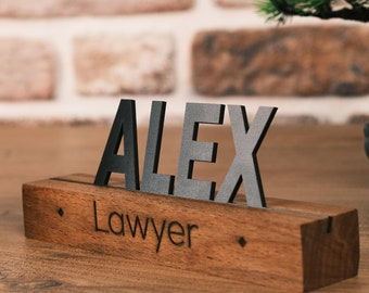 Personalized Wood Desk Name Plate, Custom Office Accessories, Lawyer Gift
