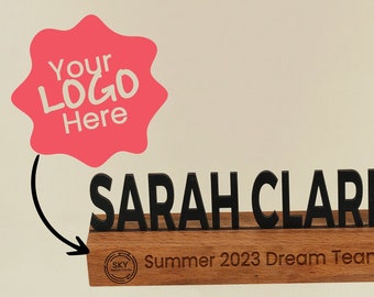 Custom Engraved Wooden Desk Name Plate with Logo