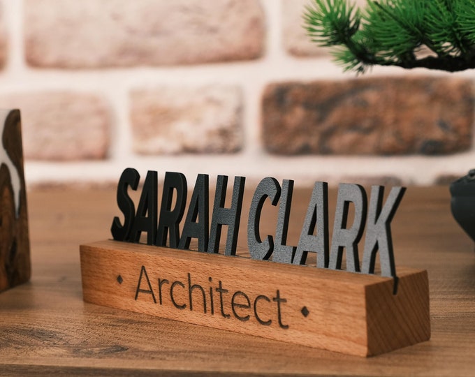 Personalized Wooden Name Plate, Office Desk Sign, CoWorker Gift, Desk Accessories, Custom Wooden Desk Name Plate, New Job Gift, Phd Gift