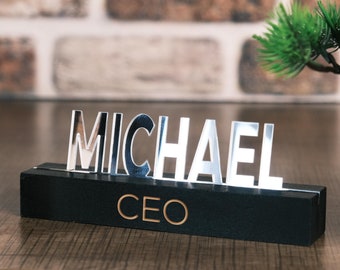 Custom Acrylic Wood Desk Name Plate, Office Decor Gift