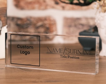 Personalized Acrylic Company Logo Name Plate, Custom Office Desk Sign