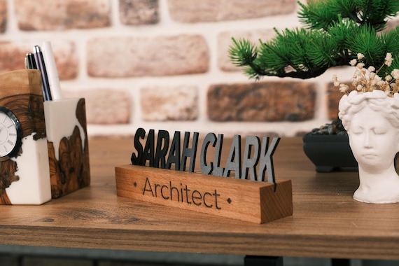 Personalized Wooden Desk Name Plate, Custom Office Sign