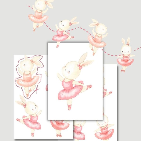 Ballerina Princess Bunny Birthday Decor Cut Out - Baby Birthday Theme - Modern Ballerina Princess Dancer Girl - DIGITAL DOWNLOAD