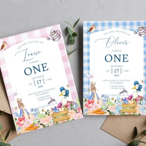 MODIFICABILE Peter Rabbit Birthday Invitation - Primo invito di compleanno - Peter Rabbit Party, Birthday Invite, Peter Rabbit Boy Girl Birthday
