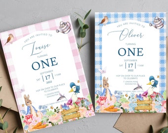 EDITABLE Peter Rabbit Birthday Invitation - First Birthday Invitation - Peter Rabbit Party, Birthday Invite,  Peter Rabbit Boy Girl Birthday
