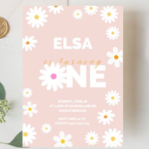 Floral Daisy Birthday Party Invitation, Boho Daisy Wild One 1st Birthday Bohemian Daisy Floral Groovy Party, Daisies, Daisy themed birthday