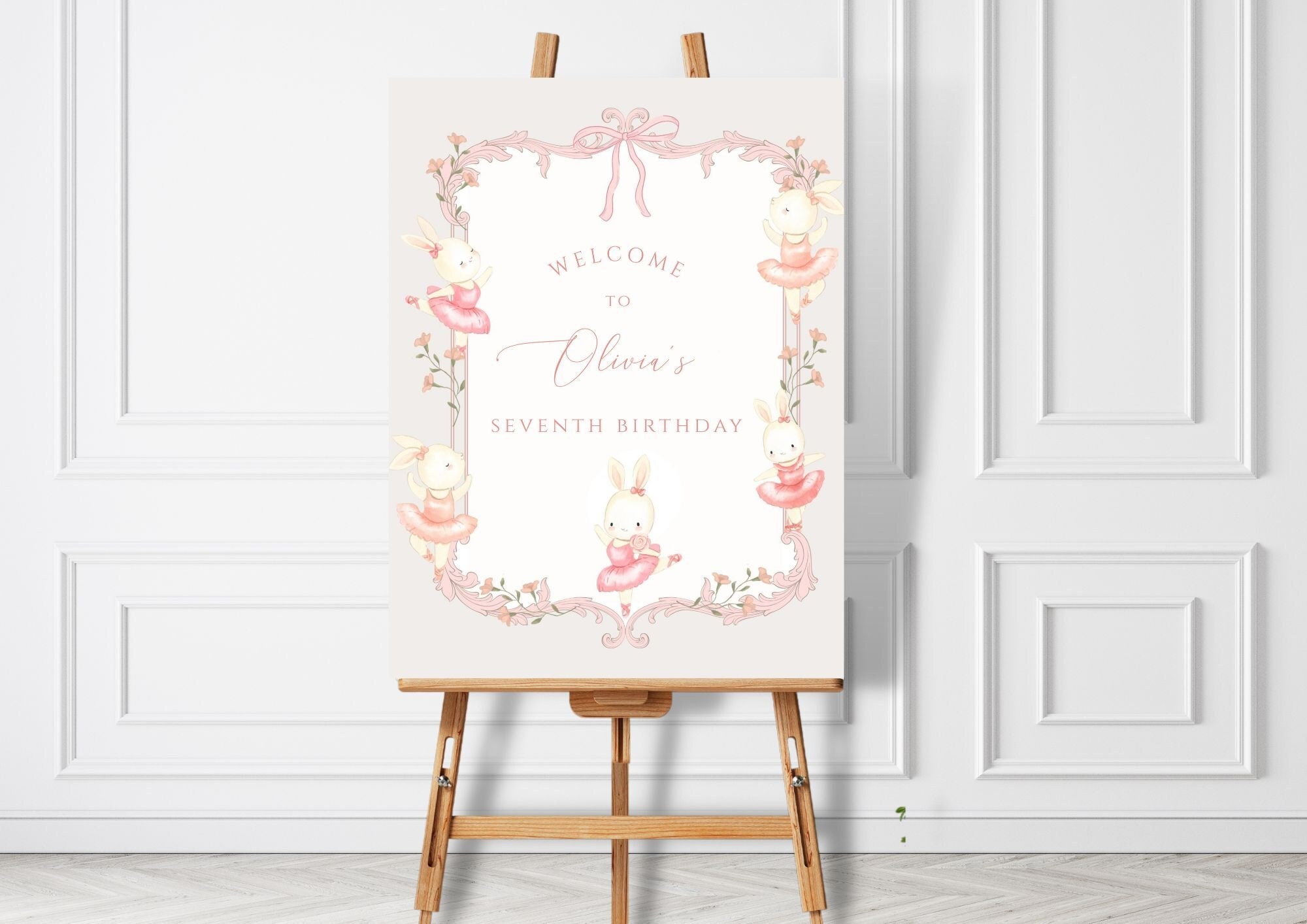 Ballerina Princess Bunny Birthday Welcome Sign - Baby Birthday Theme - Modern Ballerina Princess Dancer Girl - INSTANT DIGITAL DOWNLOAD
