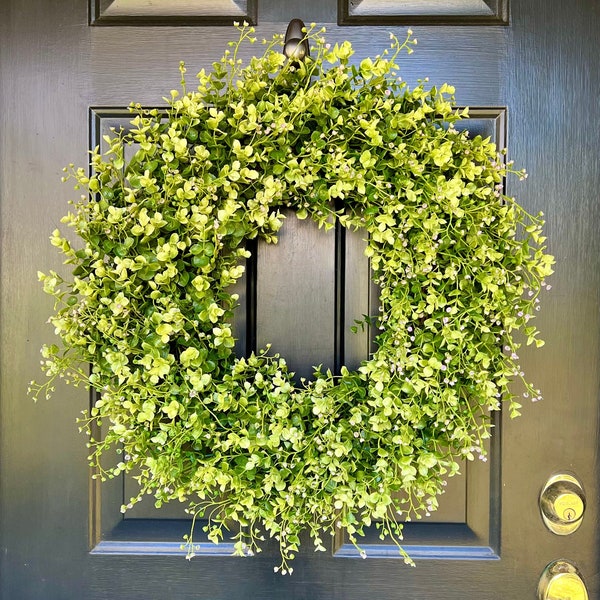 Boxwood and Eucalyptus Wreath for Front Door, Greenery Wreath, Year Round Wreath, Farmhouse Decor, Spring Wreath, Summer Wreath, Cottagecore