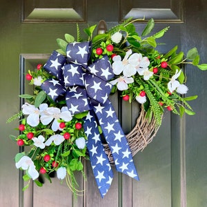 Red White and Blue Patriotic Wreath for Front Door, Summer 4th of July ...