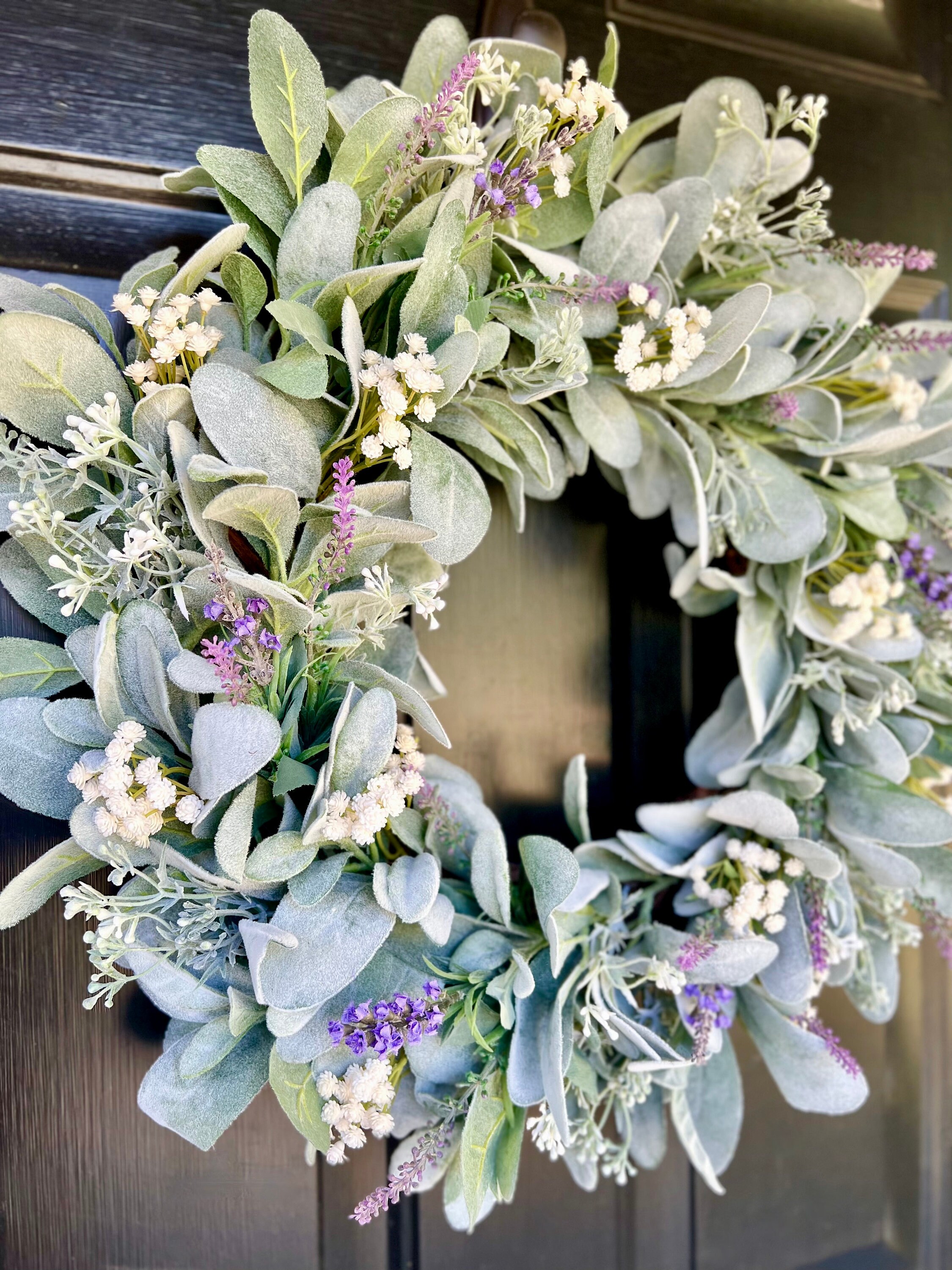 Summer Lamb's Ear and Lavender Wreath, Purple Flowers Wreath for Front ...
